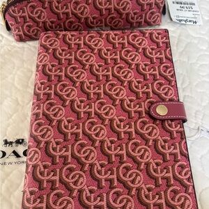 Coach Red monogram notebook and pencil case